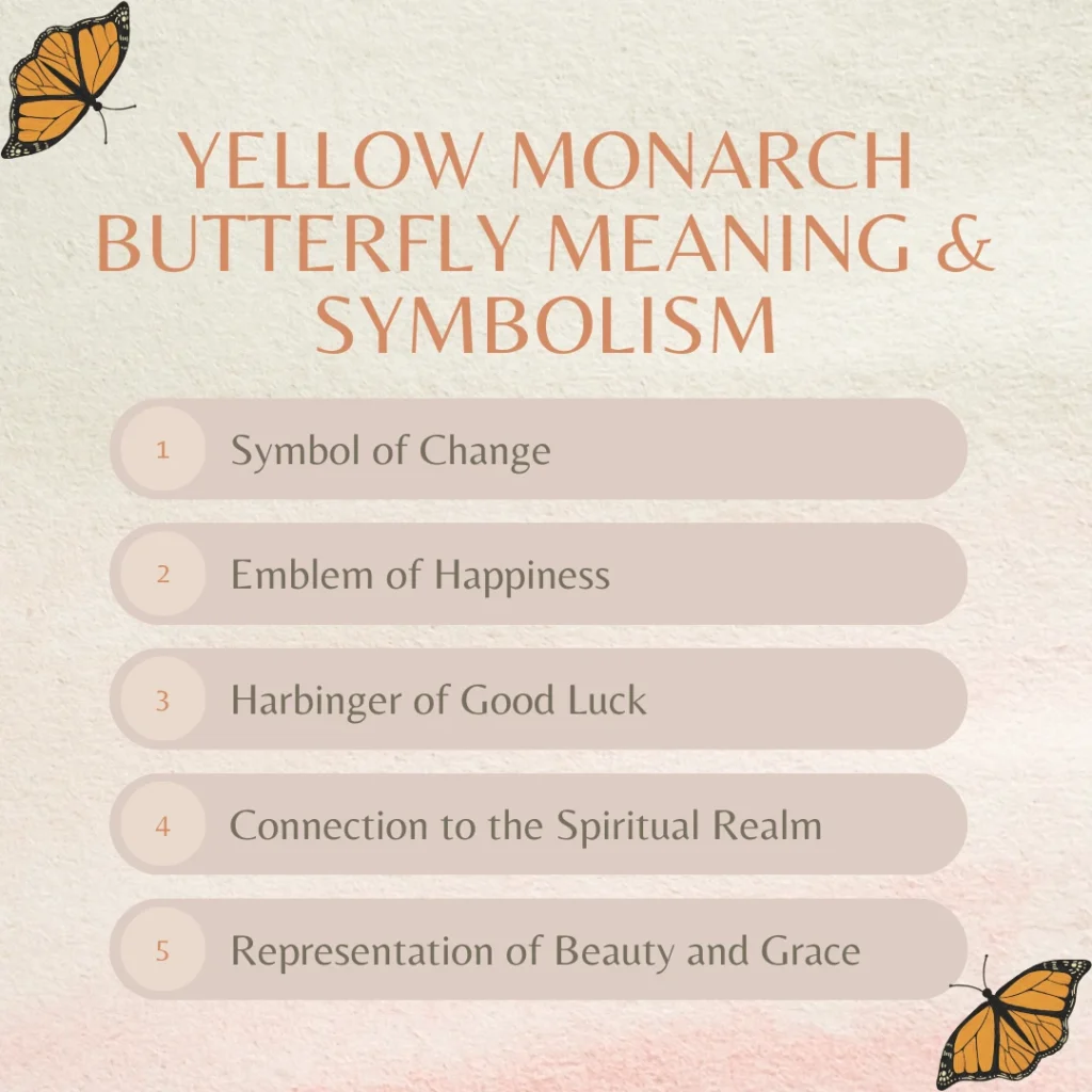 yellow monarch butterfly meaning and symbolisms written on the image