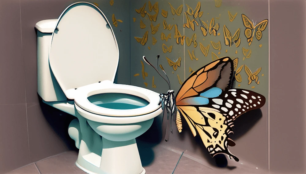 butterfly sitting on the toilet seat art